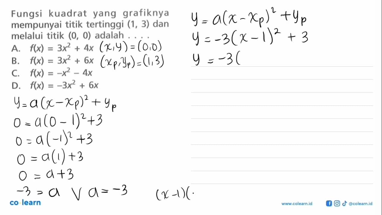 Fungsi kuadrat yang grafiknya mempunyai titik tertinggi