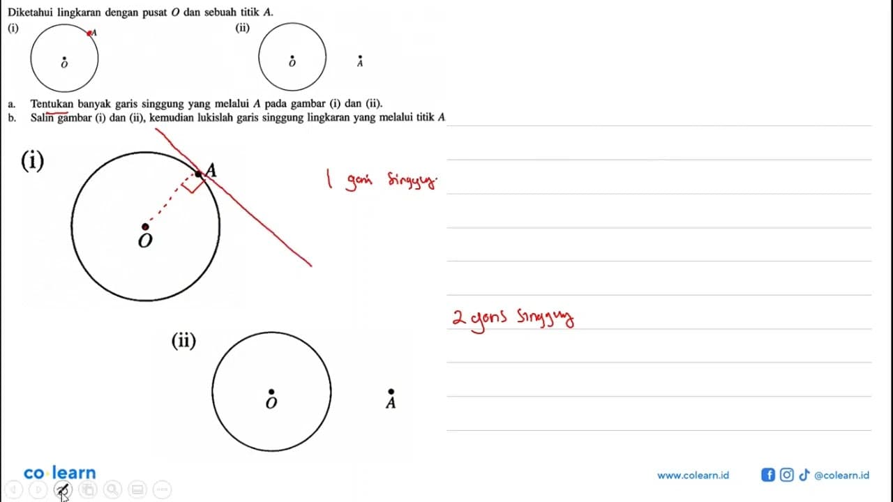 Diketahui lingkaran dengan pusat O dan sebuah titik A.(i)O
