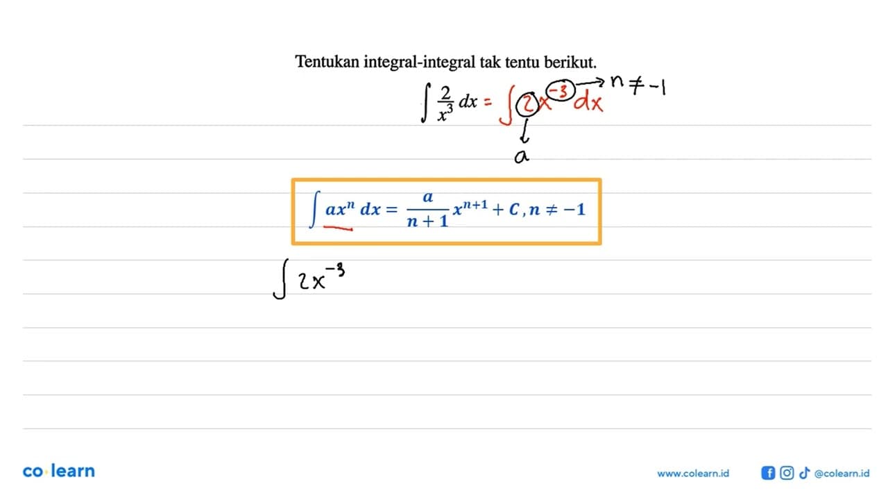 Tentukan integral-integral tak tentu berikut.integral 2/x^3