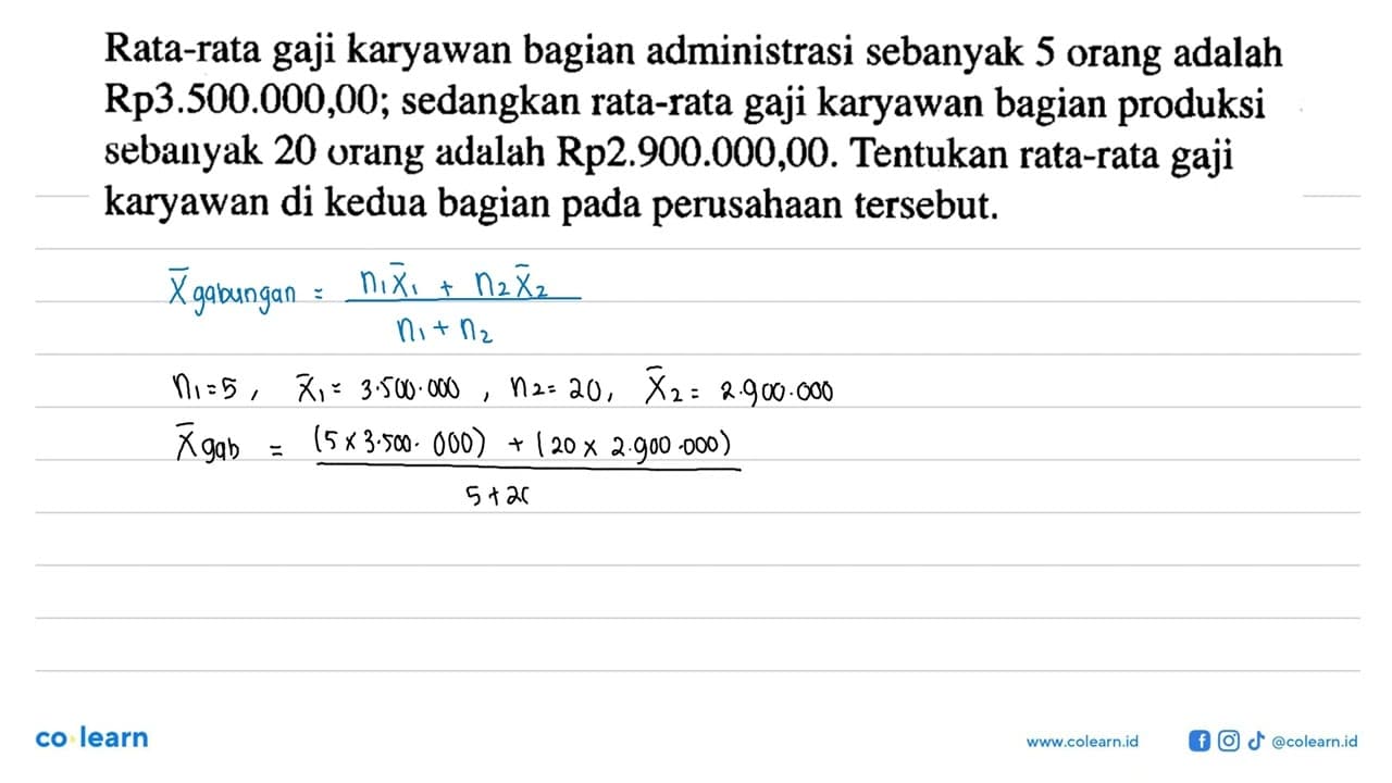 Rata-rata gaji karyawan bagian administrasi sebanyak 5