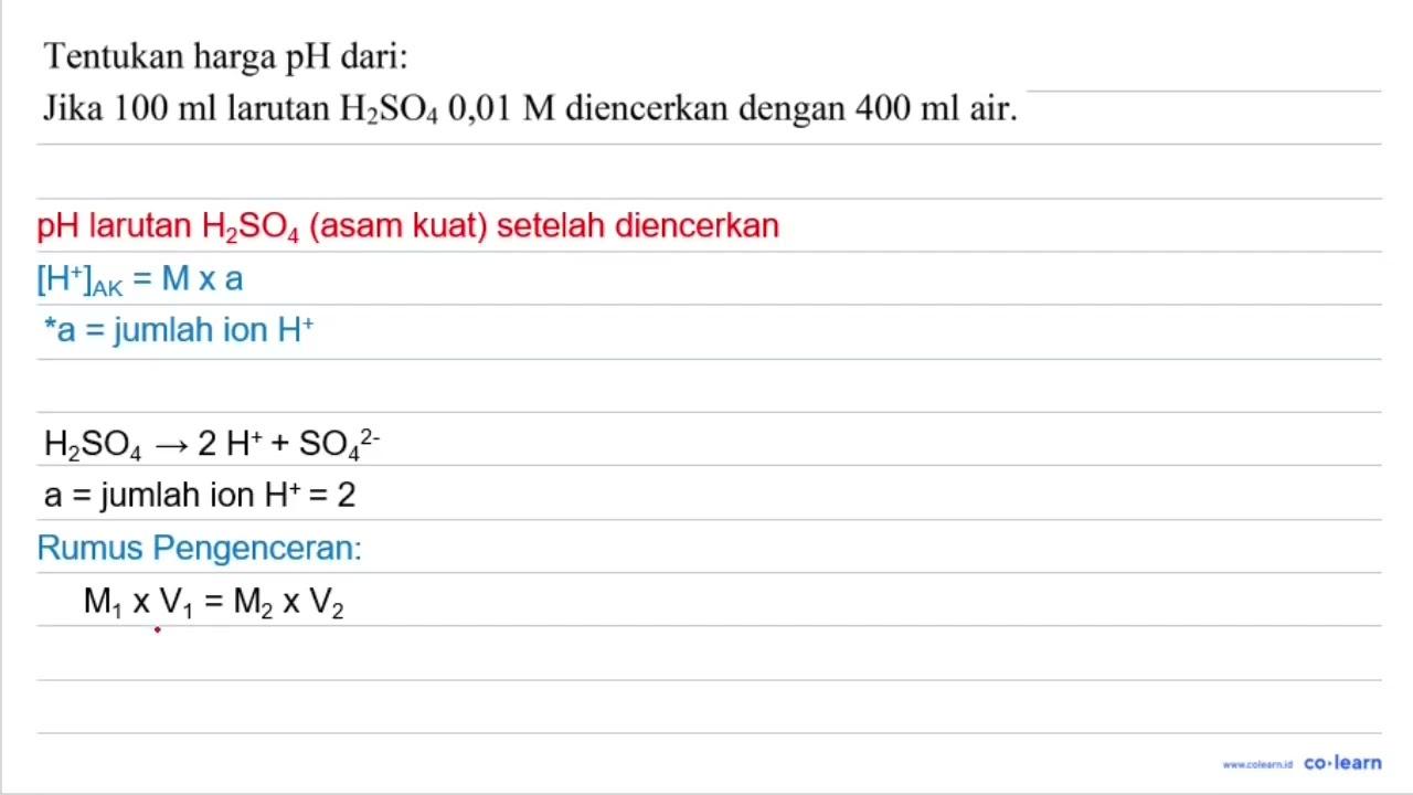 Tentukan harga pH dari: Jika 100 ml larutan H_(2) SO_(4)