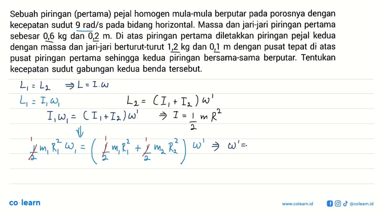 Sebuah piringan (pertama) pejal homogen mula-mula berputar