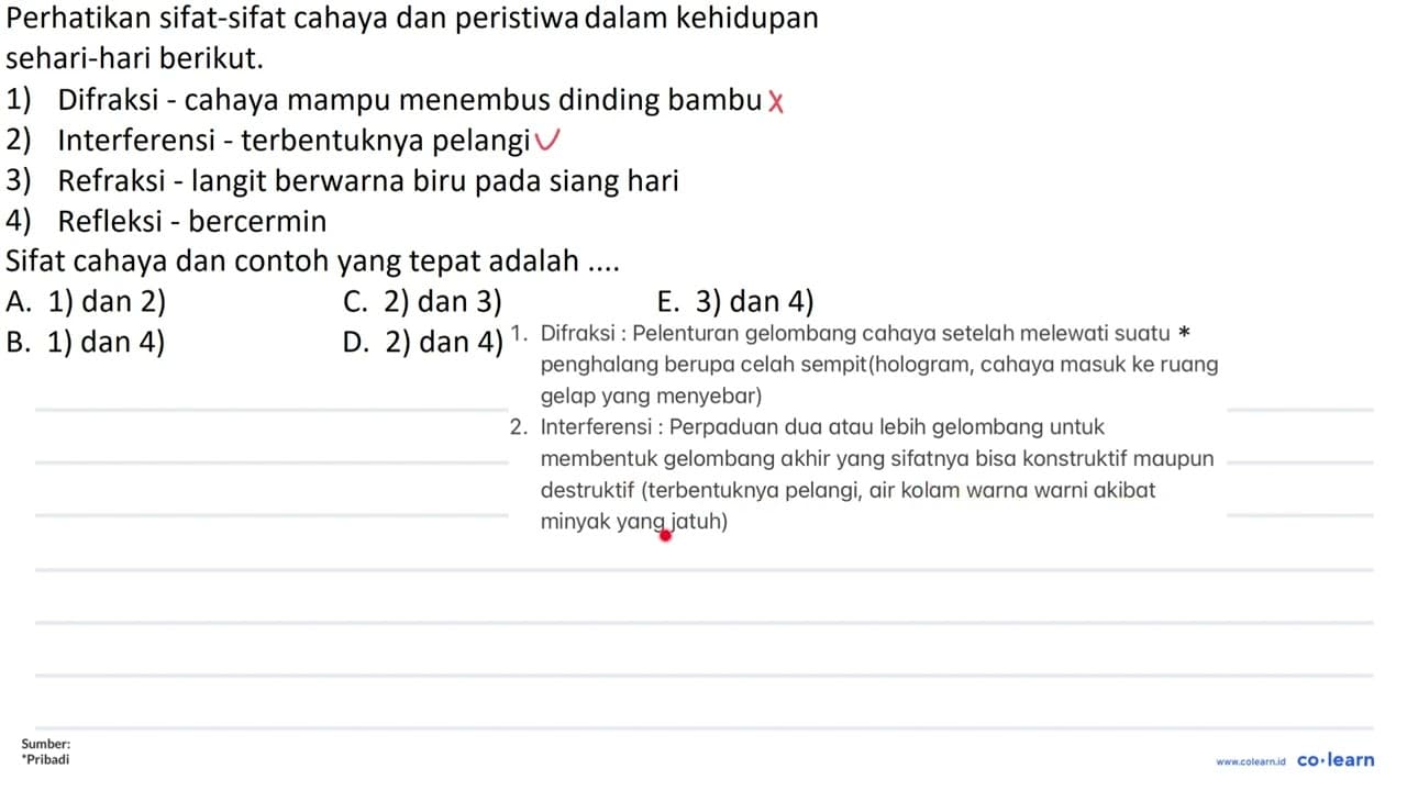 Perhatikan sifat-sifat cahaya dan peristiwa dalam kehidupan