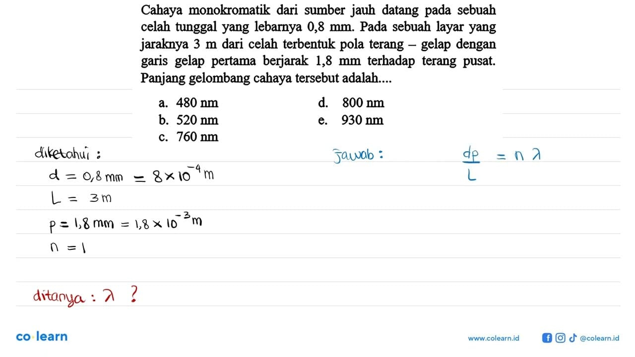 Cahaya monokromatik dari sumber jauh datang pada sebuah