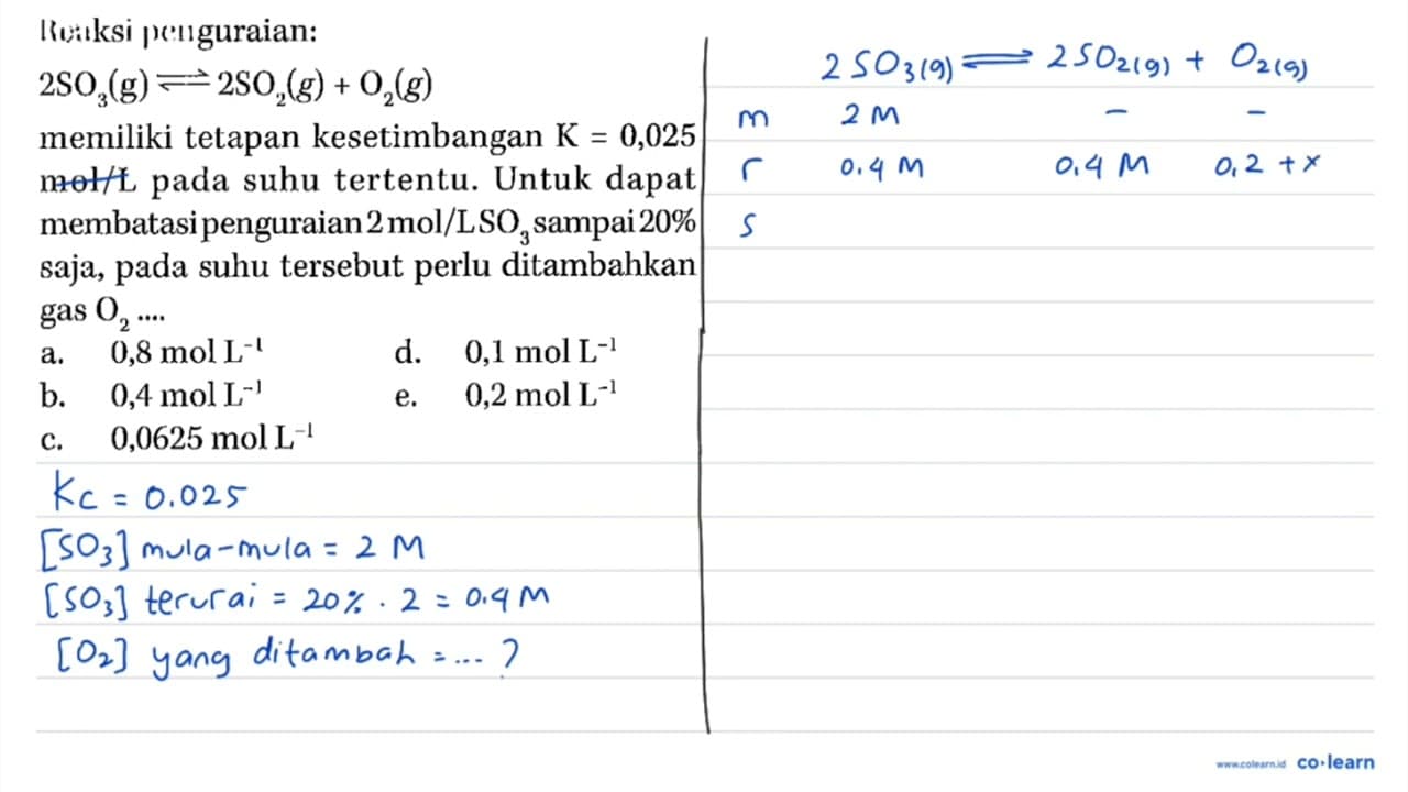 Reaksi penguraian: 2SO3(g) <=> 2SO2(g) + O2(g) memiliki