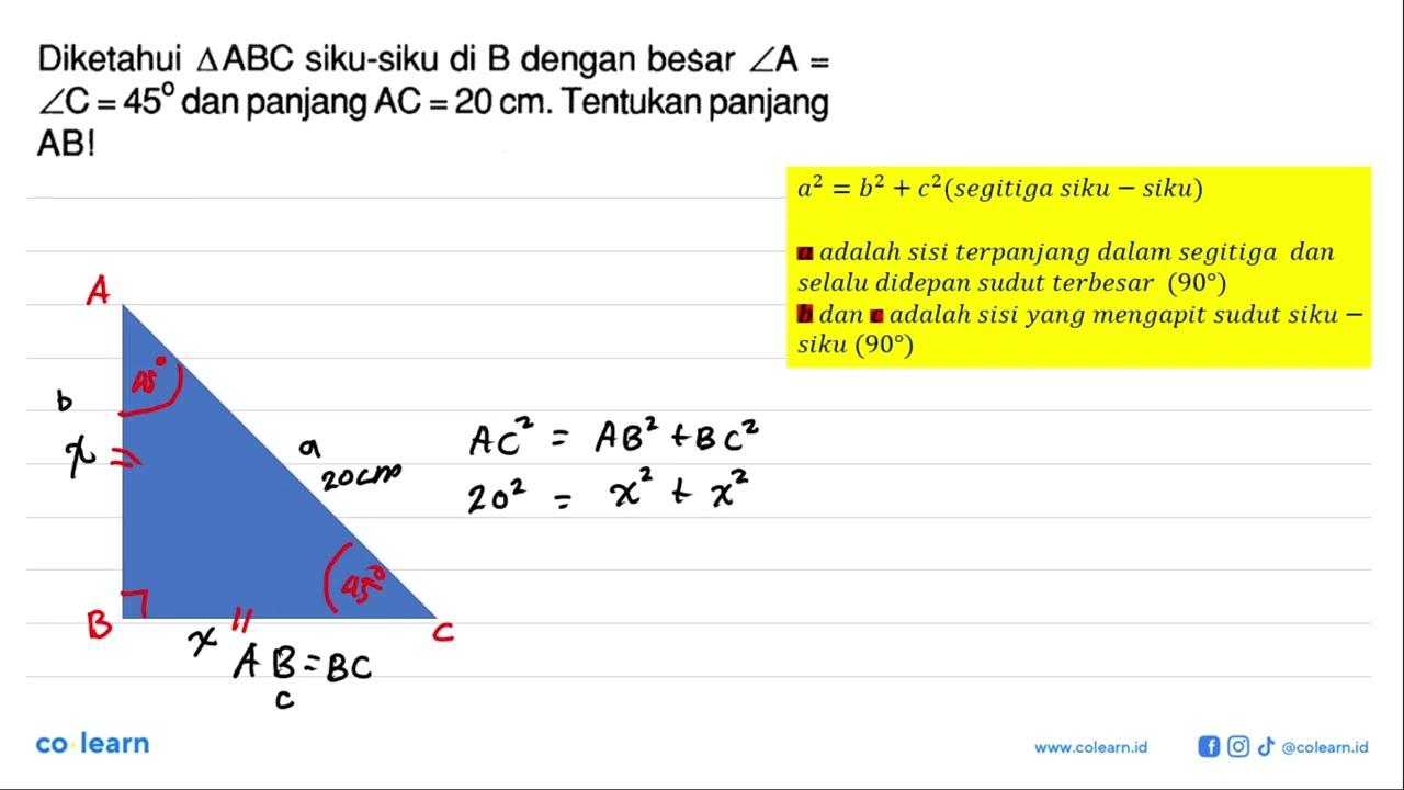 Diketahui segitiga ABC siku-siku di B dengan besar sudut A=