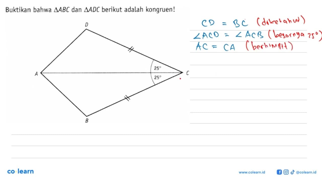 Buktikan bahwa segitiga ABC dan segitiga ADC berikut adalah