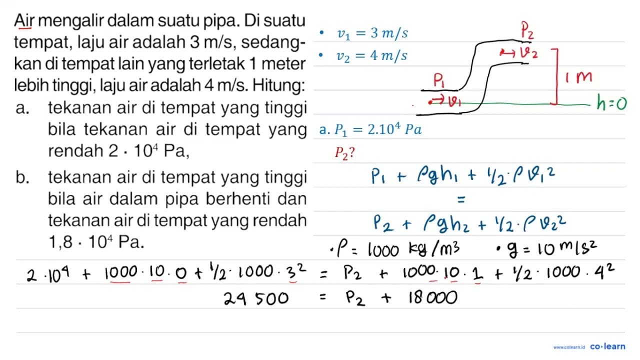 Air mengalir dalam suatu pipa. Di suatu tempat, laju air