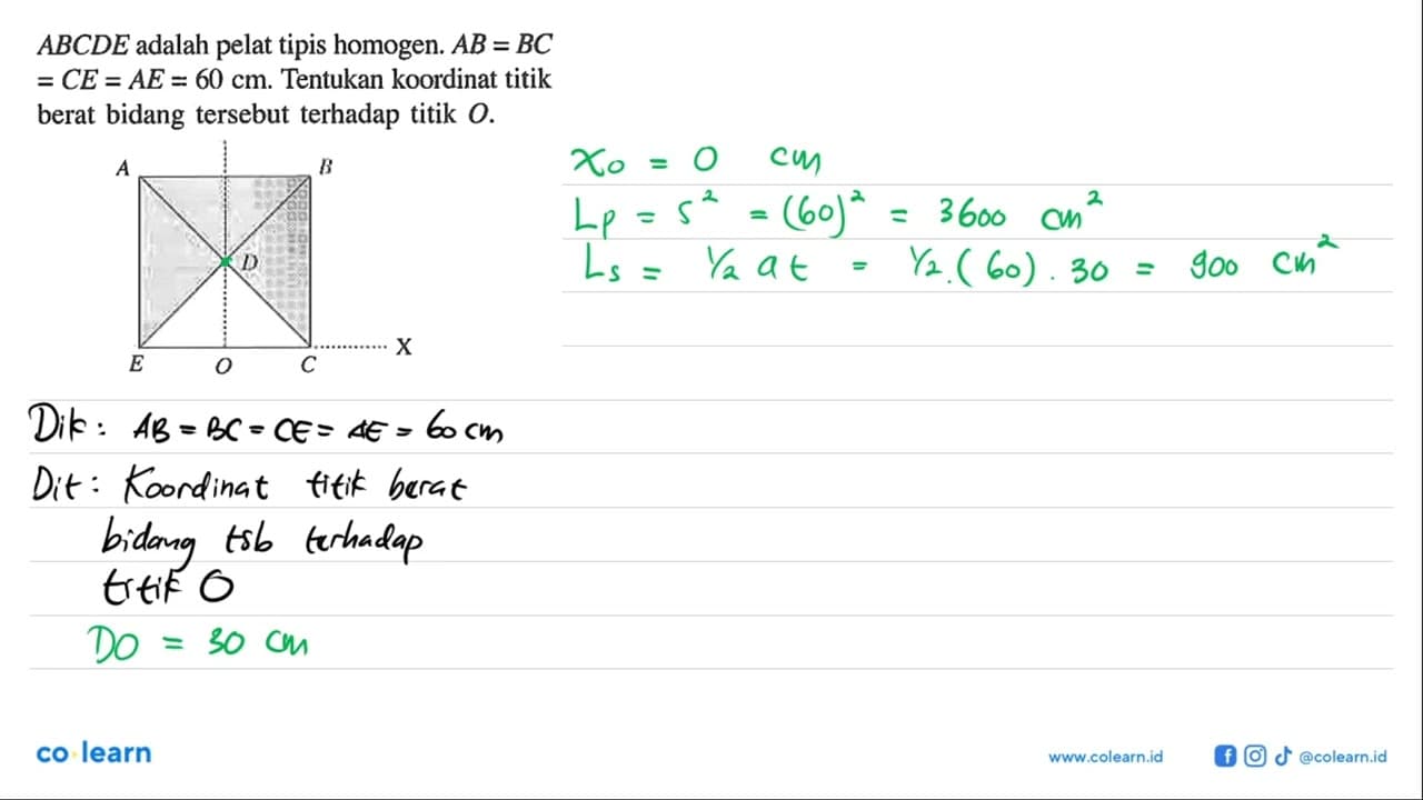 ABCDE adalah pelat tipis homogen. AB = BC = CE = AE = 60