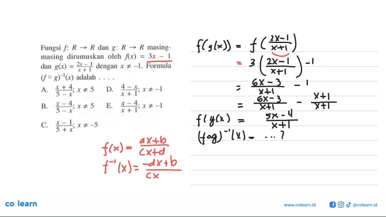 Fungsi f: R->R dan g: R->R masingmasing dirumuskan oleh