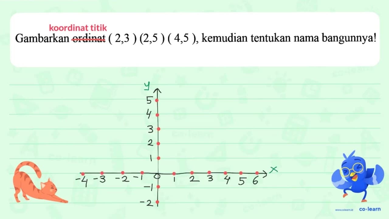 Gambarkan ordinat (2,3)(2,5)(4,5), kemudian tentukan nama