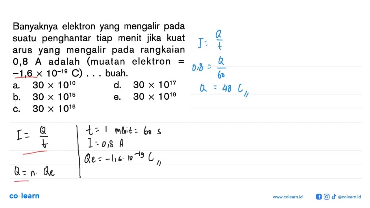 Banyaknya elektron yang mengalir pada suatu penghantar tiap