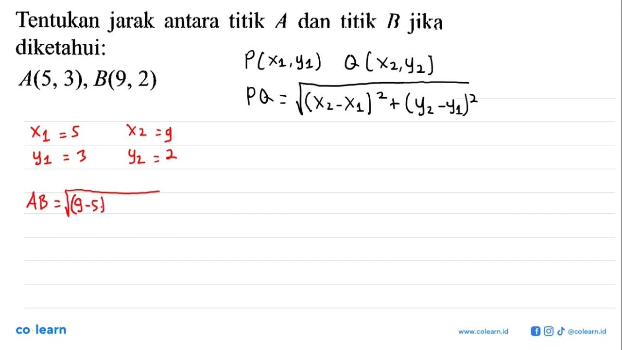 Tentukan jarak antara titik A dan titik B jika