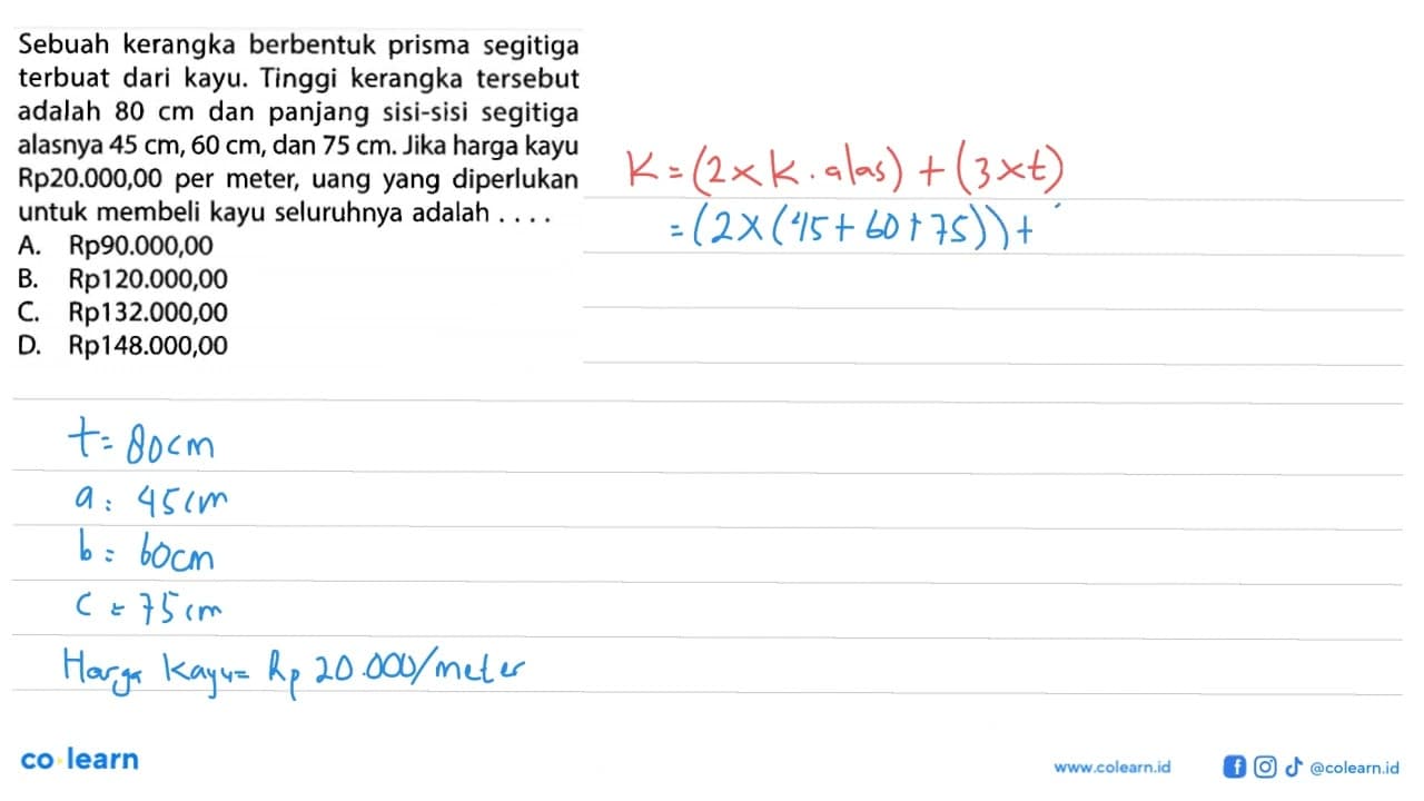 Sebuah kerangka berbentuk prisma segitiga terbuat dari