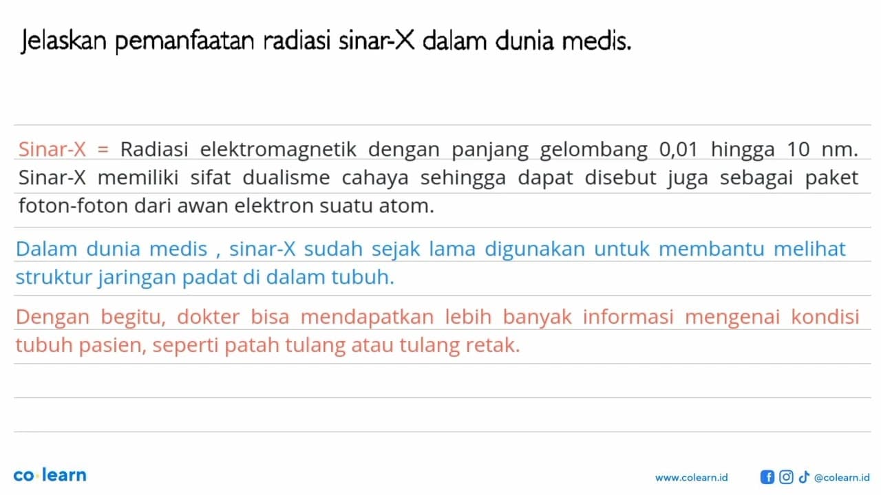 Jelaskan pemanfaatan radiasi sinar-X dalam dunia medis.