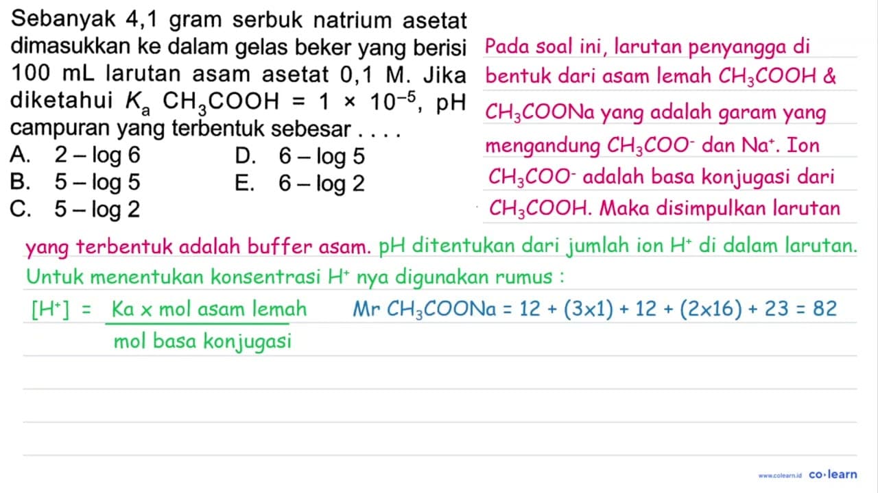 Sebanyak 4,1 gram serbuk natrium asetat dimasukkan ke dalam