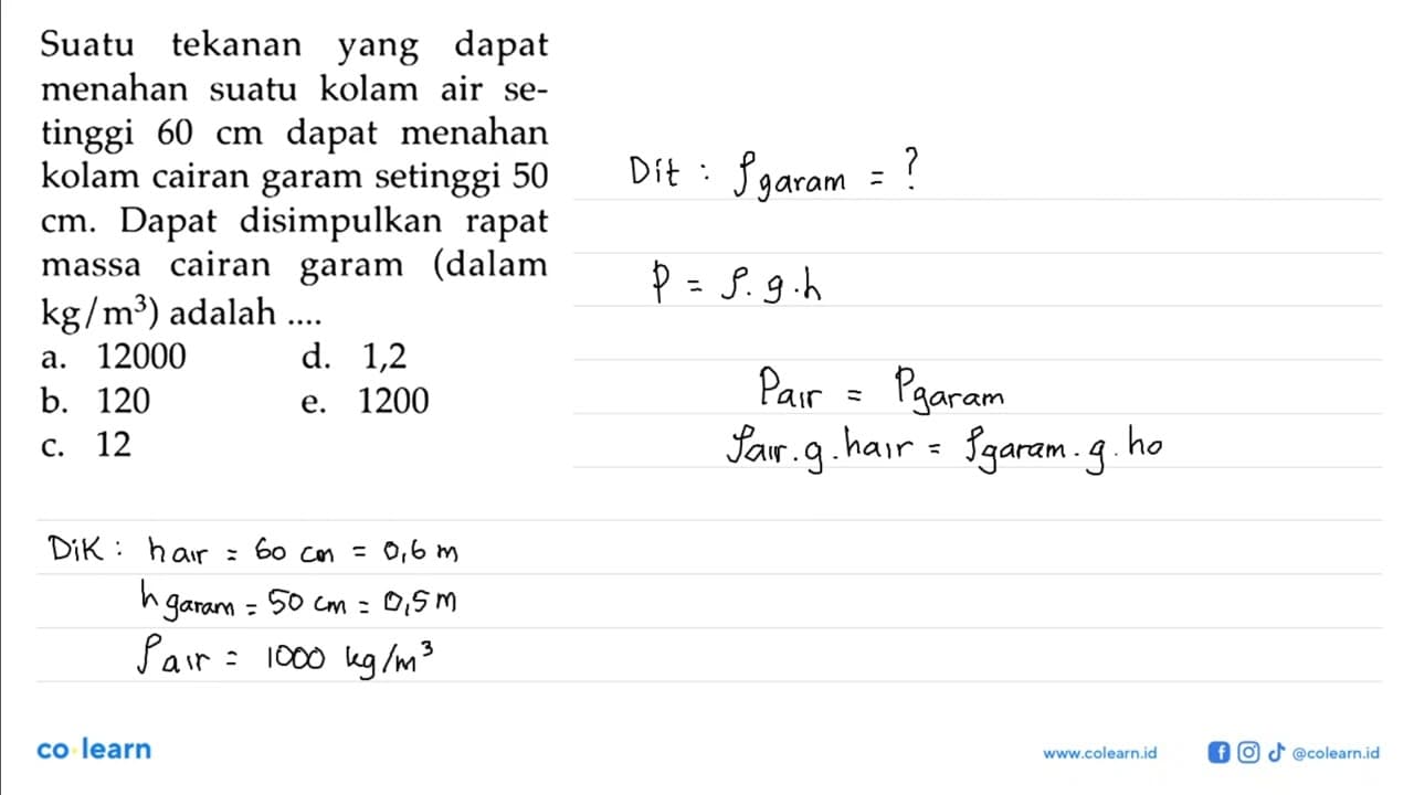 Suatu tekanan yang dapat menahan suatu kolam air setinggi