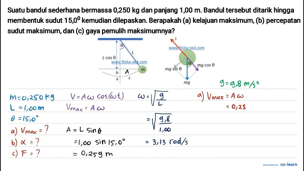 Suatu bandul sederhana bermassa 0,250 kg dan panjang 1,00 m