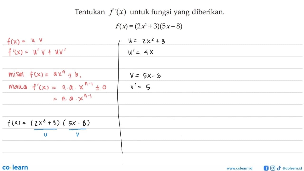 Tentukan f'(x) untuk fungsi yang