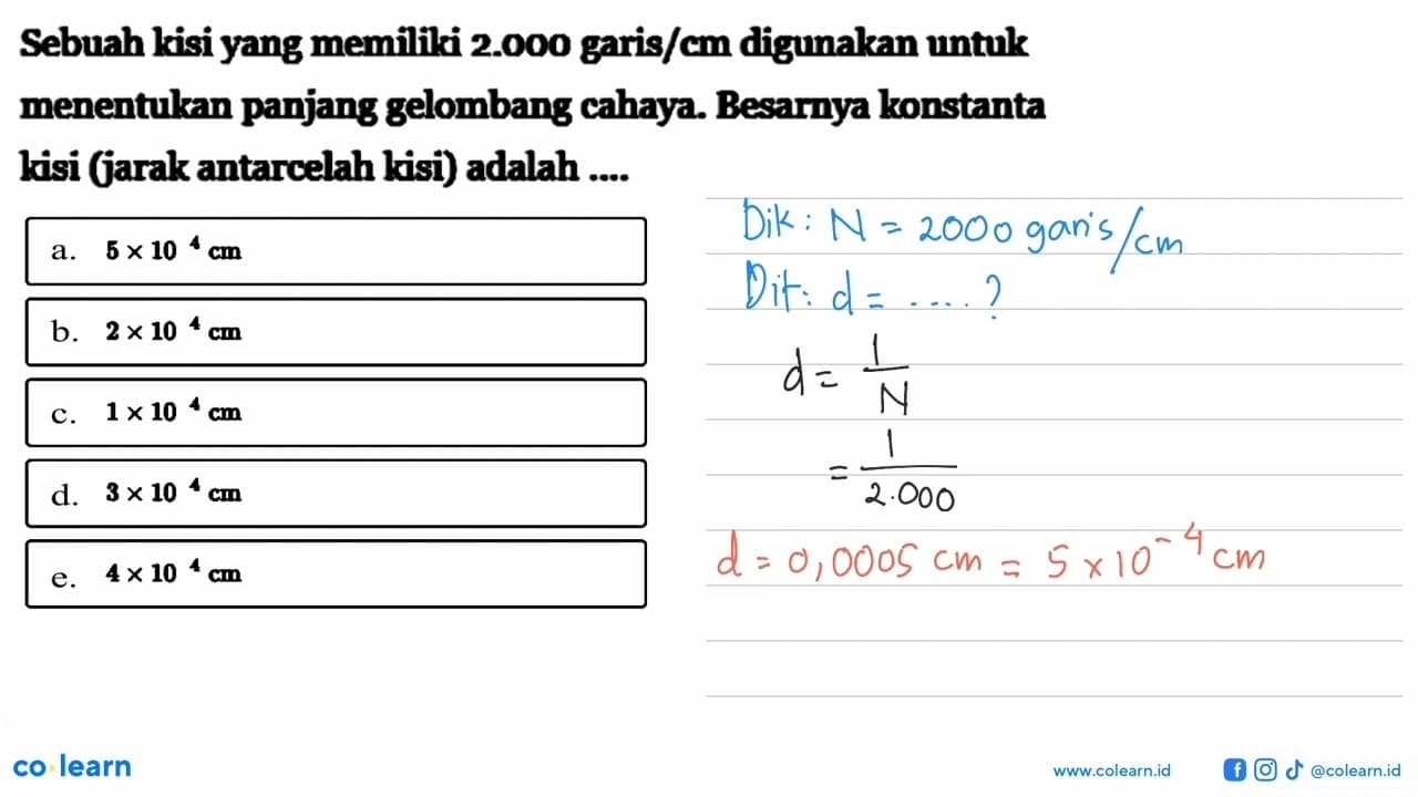 Sebuah kisi yang memiliki 2.000 garis/cm digunakan untuk