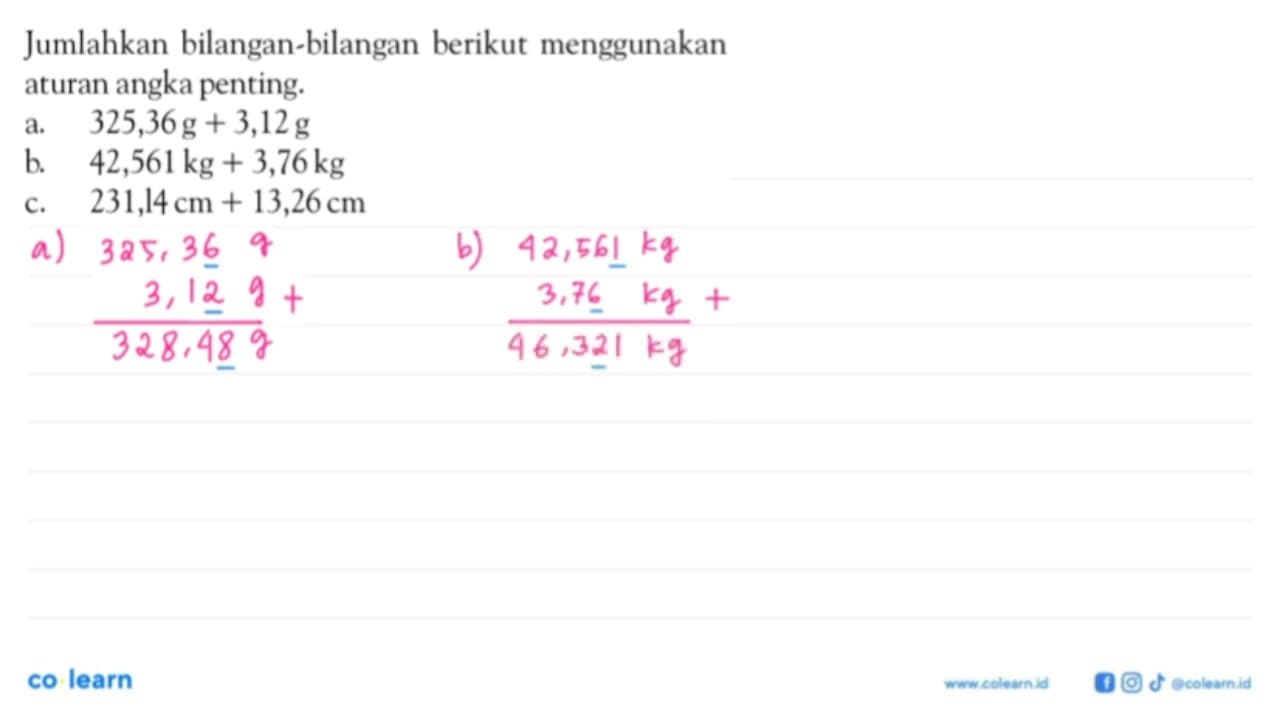 Jumlahkan bilangan-bilangan berikut menggunakan aturan