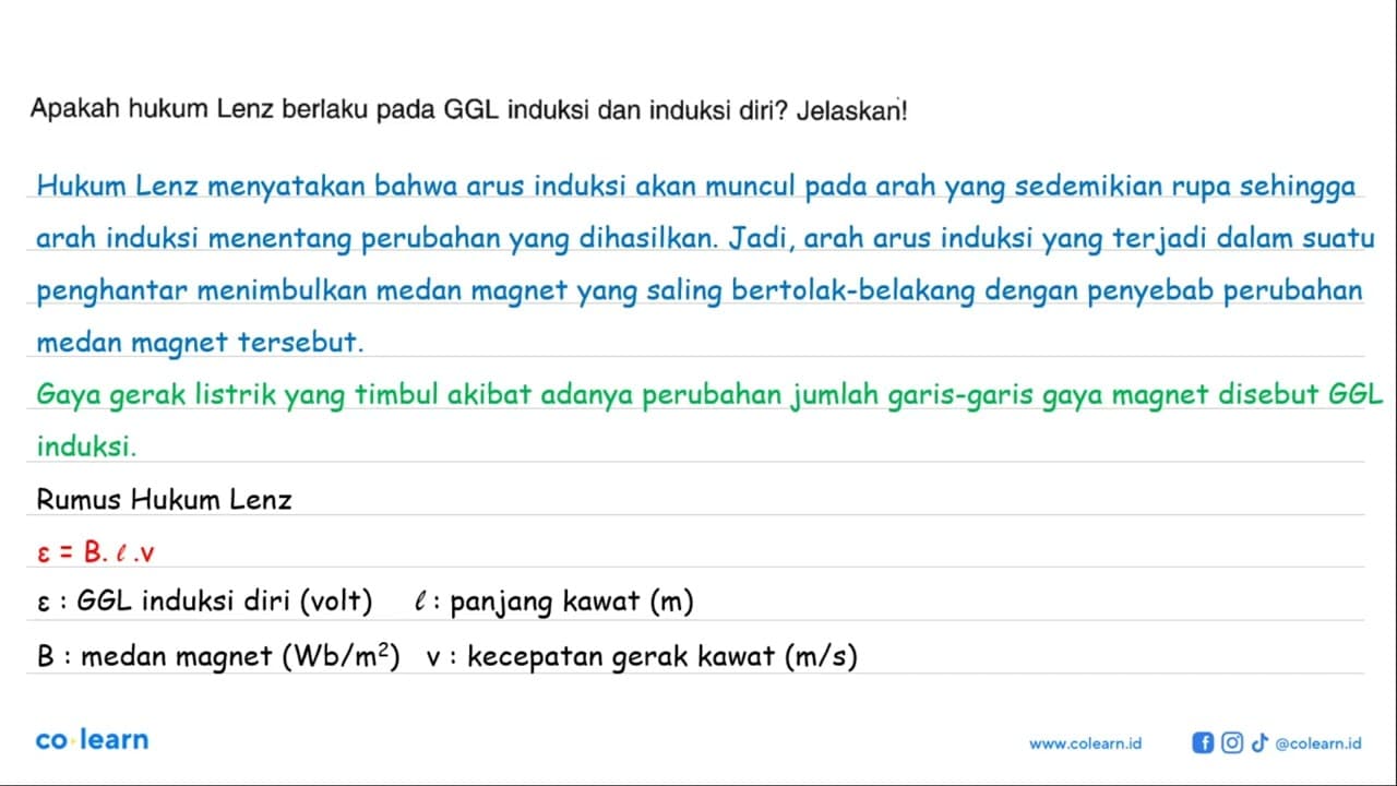 Apakah hukum Lenz berlaku pada GGL induksi dan induksi