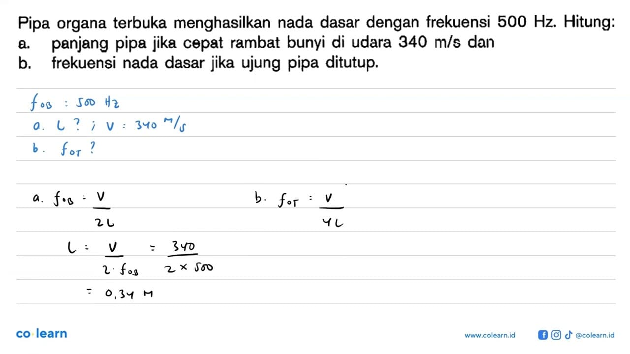 Pipa organa terbuka menghasilkan nada dasar dengan