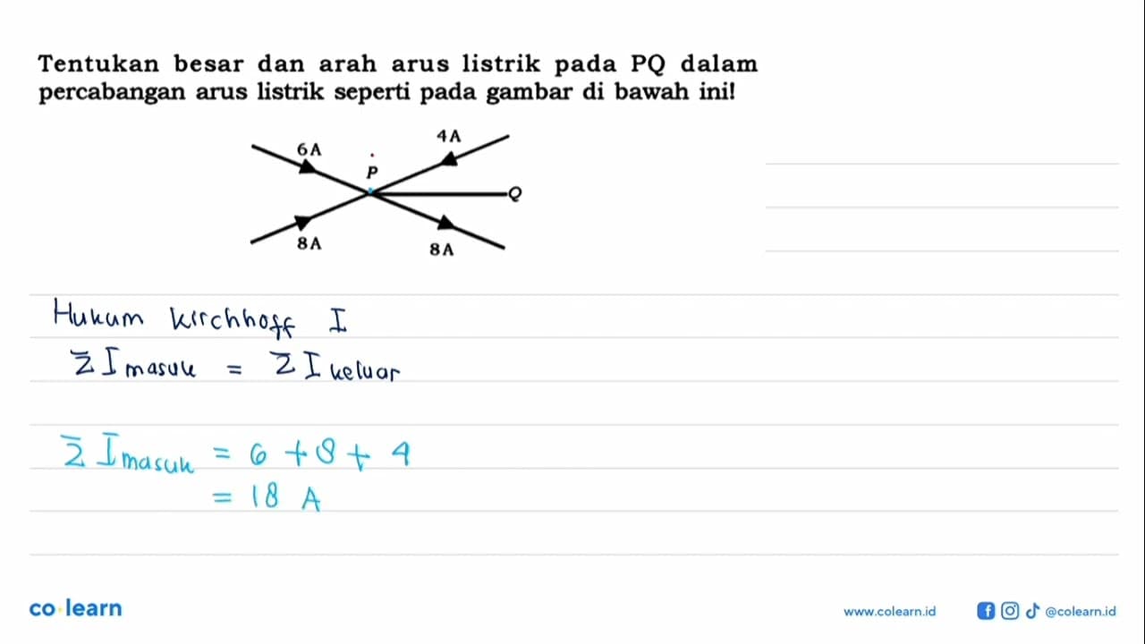 Tentukan besar dan arah arus listrik pada PQ dalam