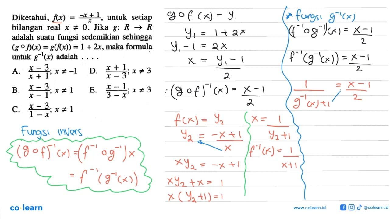 Diketahui, f(x)=(-x+1)/x, untuk setiap bilangan real x =/=