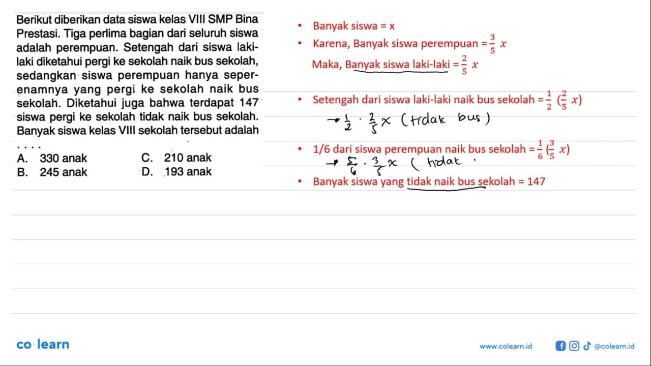 Berikut diberikan data siswa kelas VIII SMP Bina Prestasi.