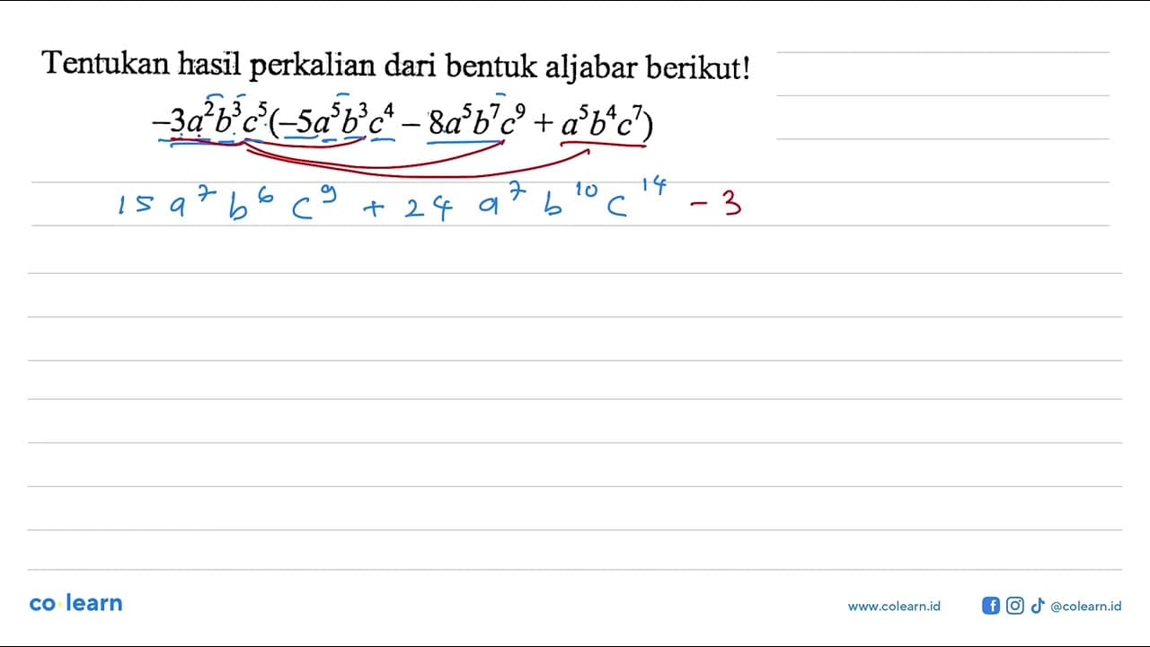 Tentukan hasil perkalian dari bentuk aljabar berikut!