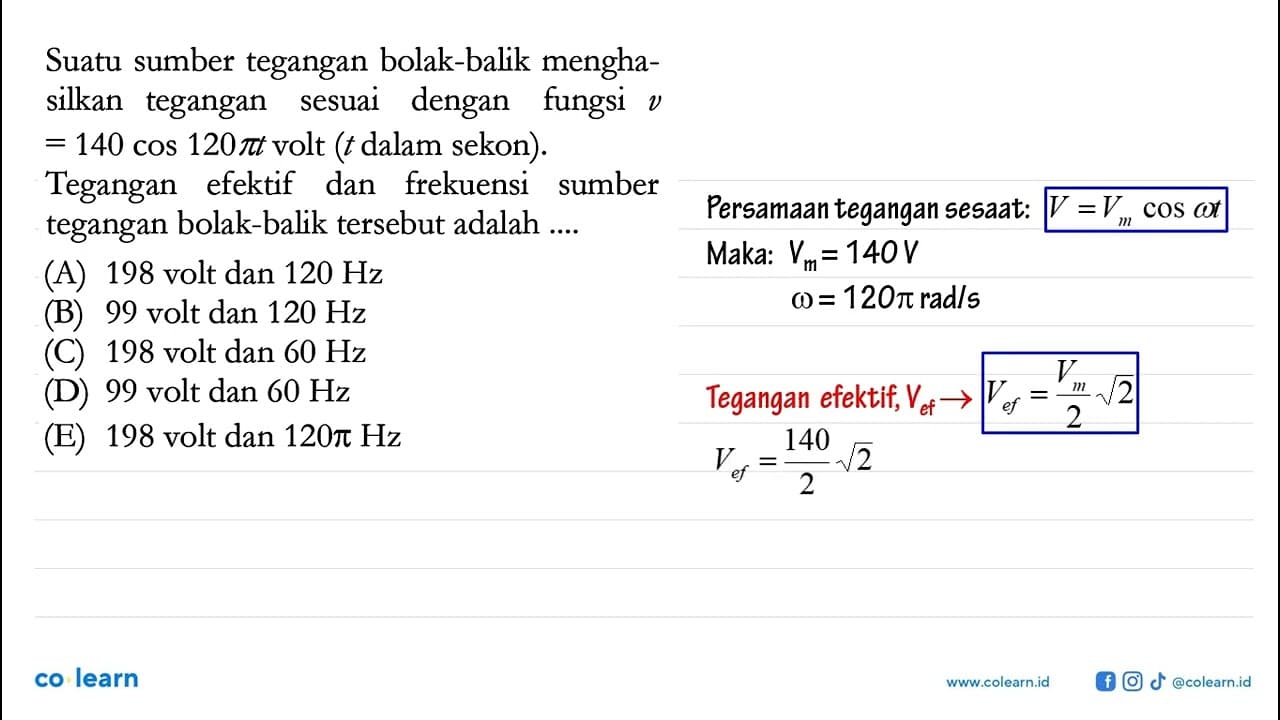 Suatu sumber tegangan bolak-balik menghasilkan tegangan