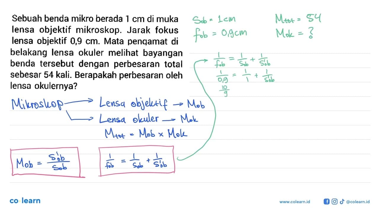 Sebuah benda mikro berada 1 cm di muka lensa objektif