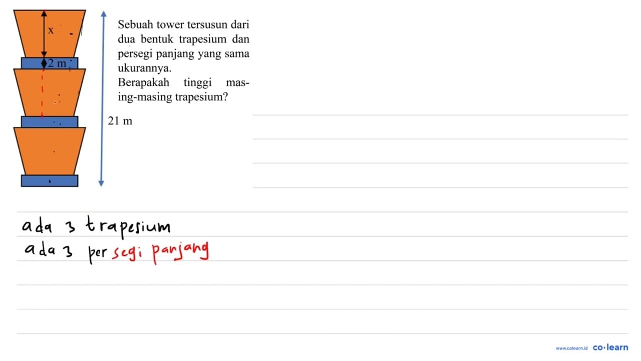 Sebuah tower tersusun dari bentuk trapesium dua dan persegi