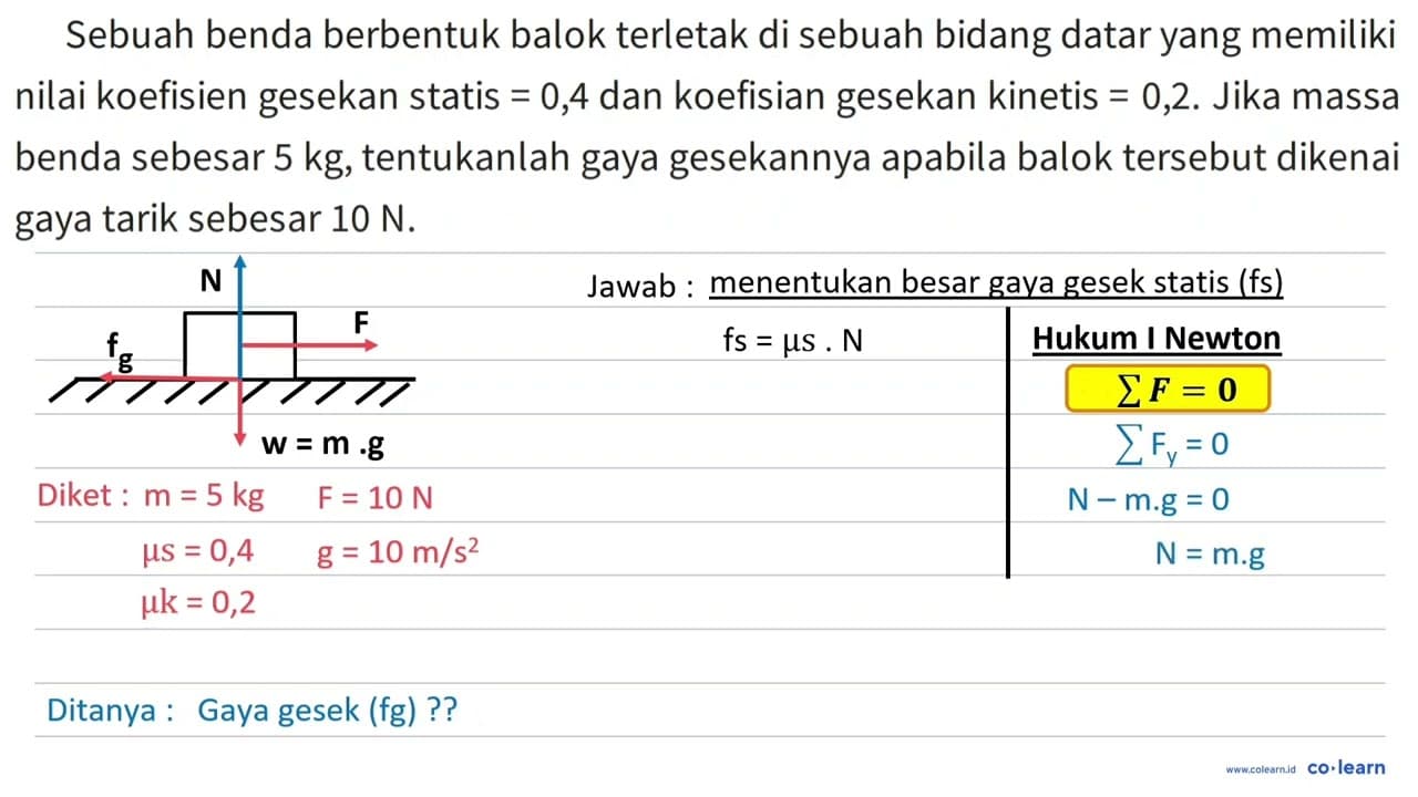 Sebuah benda berbentuk balok terletak di sebuah bidang