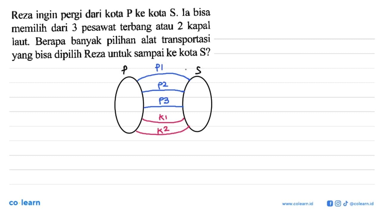 Reza ingin pergi dari kota P ke kota S . Ia bisa memilih