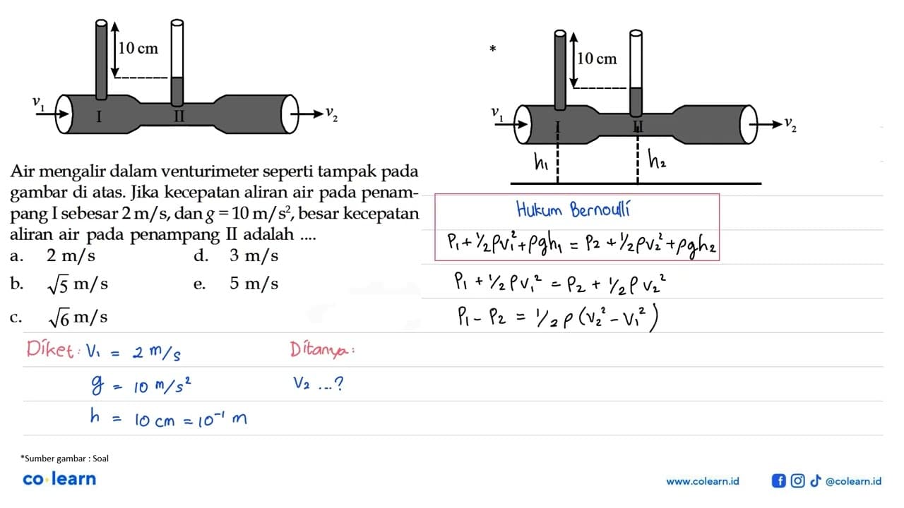 10 cm v1 v2 Air mengalir dalam venturimeter seperti tampak