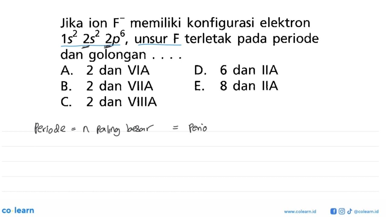 Jika ion F^- memiliki konfigurasi elektron 1s^2 2s^2 2p^6,