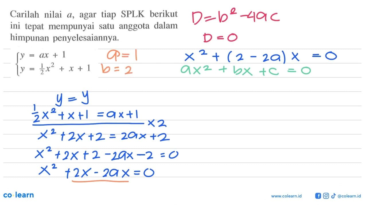 Carilah nilai a, agar tiap SPLK berikut ini tepat mempunyai