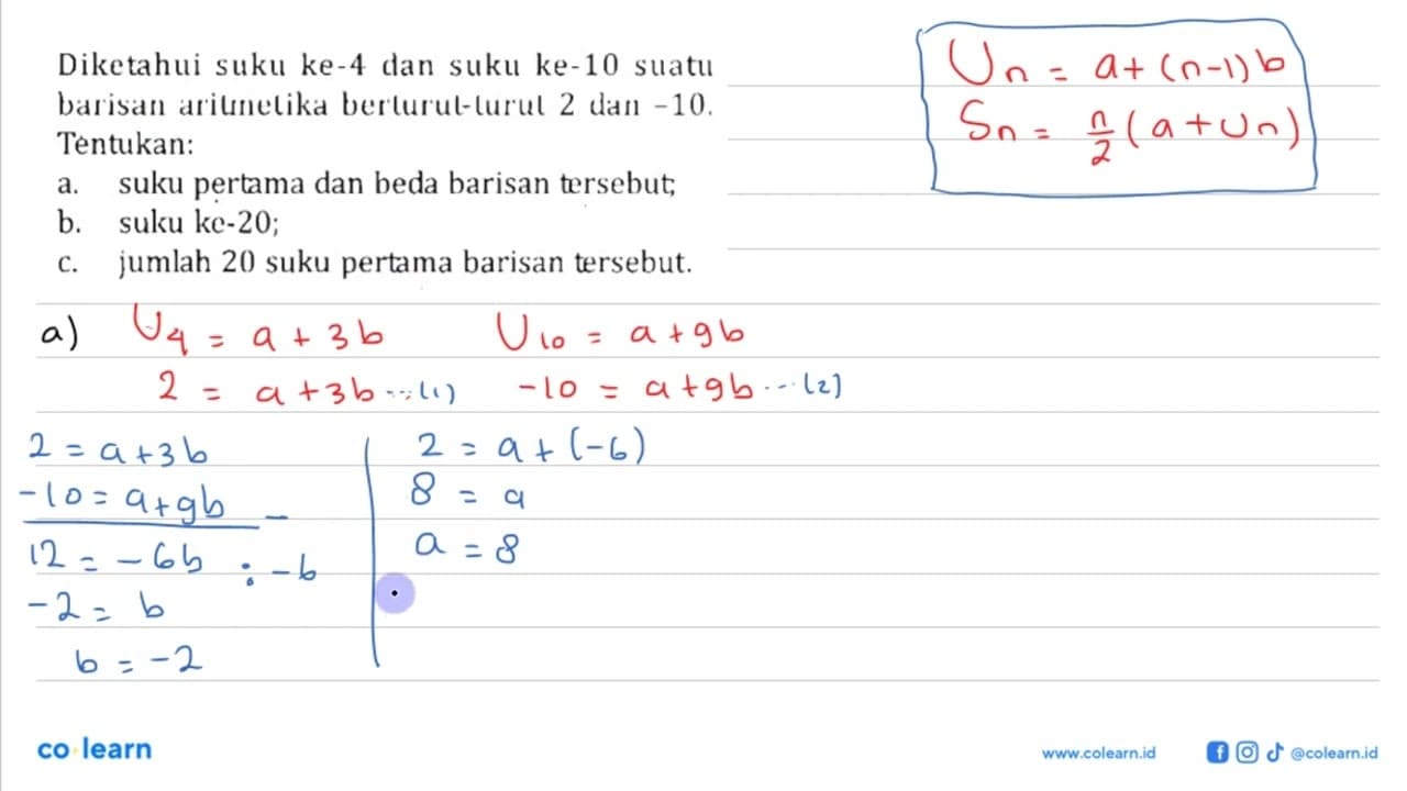 Diketahui suku ke-4 dan suku ke-10 suatu barisan aritnetika