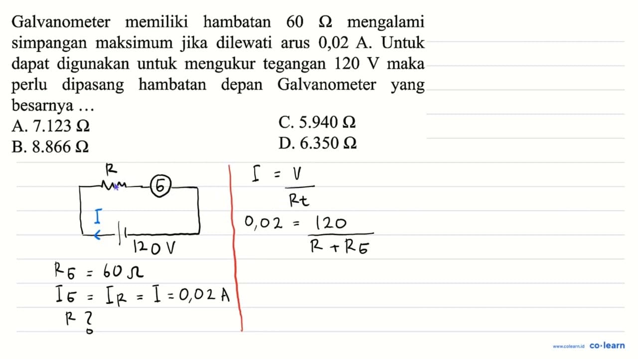 Galvanometer memiliki hambatan 60 Ohm mengalami simpangan