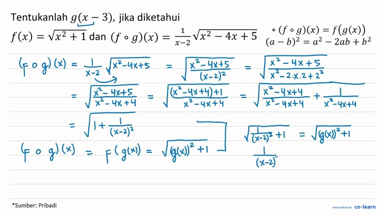 Tentukanlah g(x - 3), jika diketahui f(x)=akar(x^2 + 1) dan