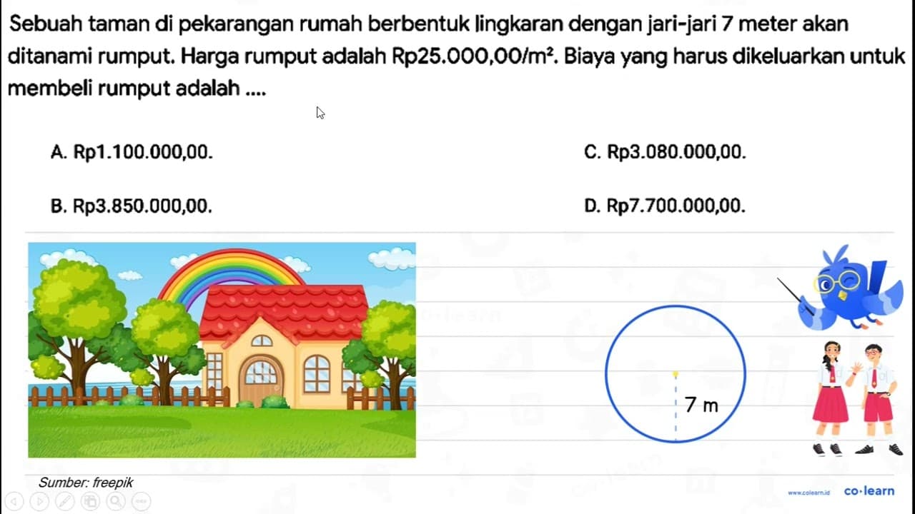 Sebuah taman di pekarangan rumah berbentuk lingkaran dengan