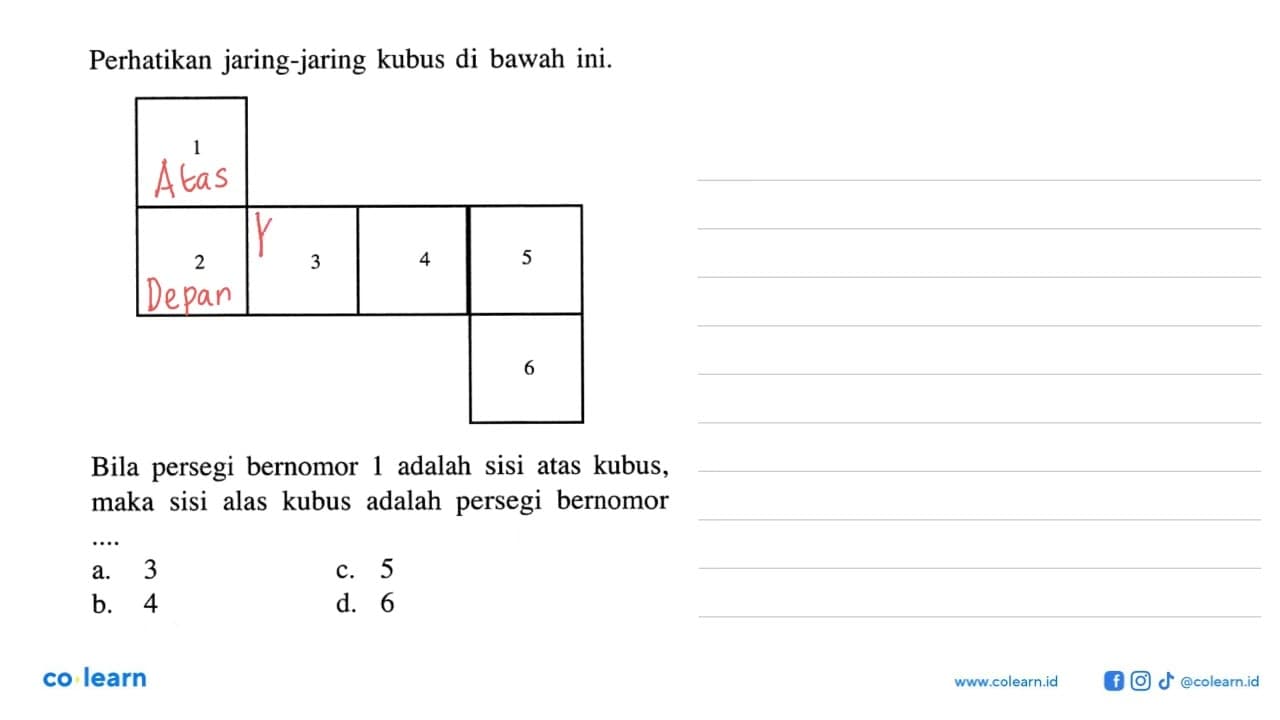 Perhatikan jaring-jaring kubus di bawah ini. 1 2 3 4 5