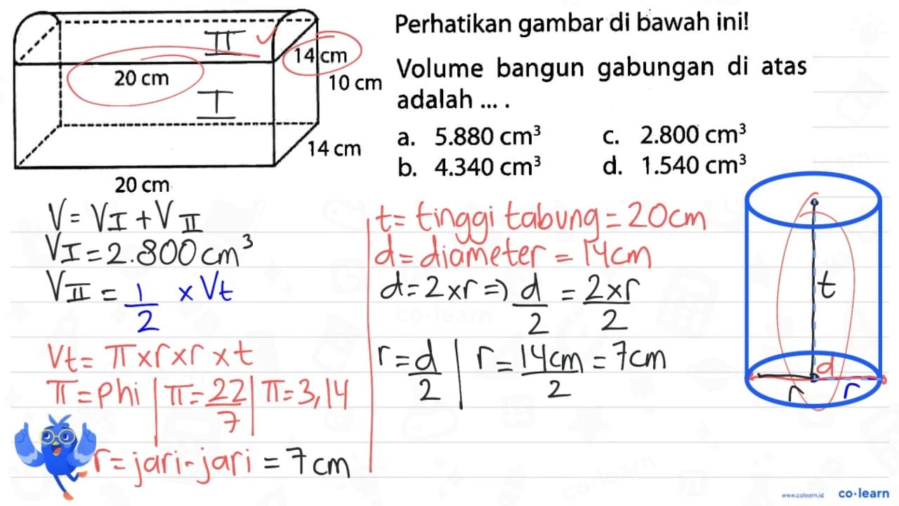 14 cm { Perhatikan gambar di bawah ini! ) 10 cm { Volume