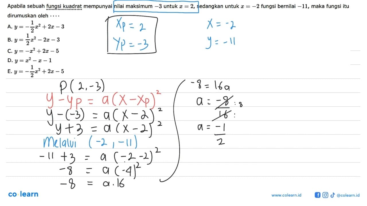 Apabila sebuah fungsi kuadrat mempunyai nilai maksimum -3