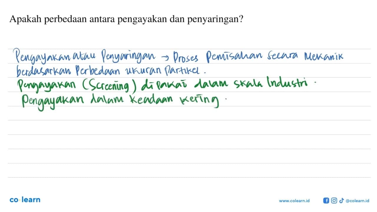 Apakah perbedaan antara pengayakan dan penyaringan?