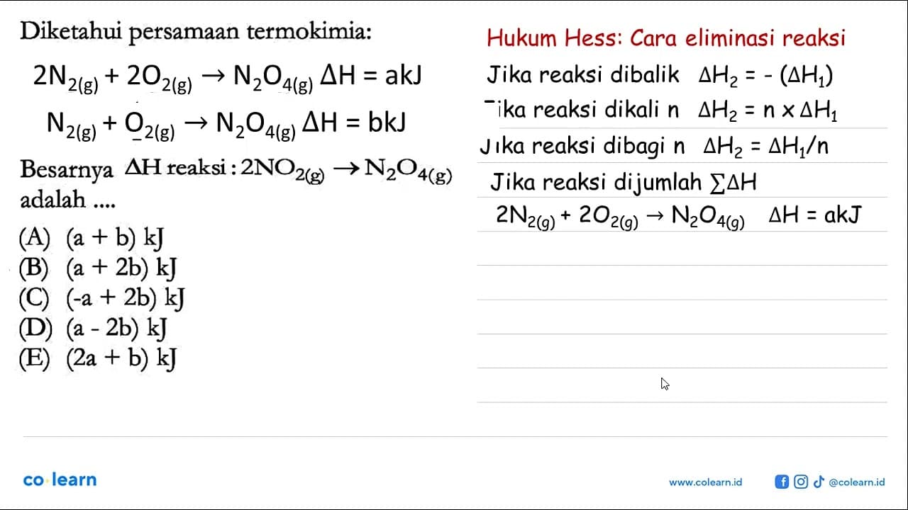 Diketahui persamaan termokimia: 2N (g) + O2 (g) -> N2O4 (g)