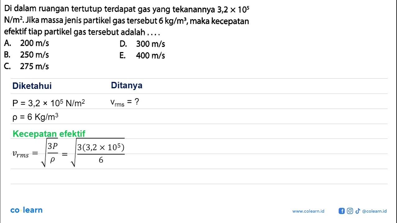 Di dalam ruangan tertutup terdapat gas yang tekanannya 3,2