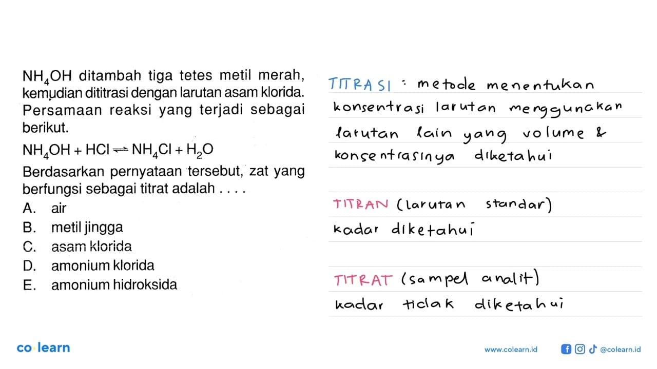 NH4OH ditambah tiga tetes metil merah, kemudian dititrasi